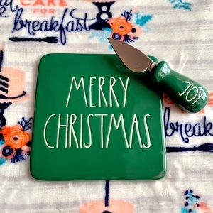 Rae Dunn Green Merry Christmas Cheese Board Set
